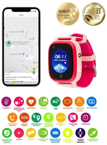 Фото: Смарт годинник AmiGo GO005 4G WIFI Thermometer Pink (GO005 4G Pink) № 14 | KTC