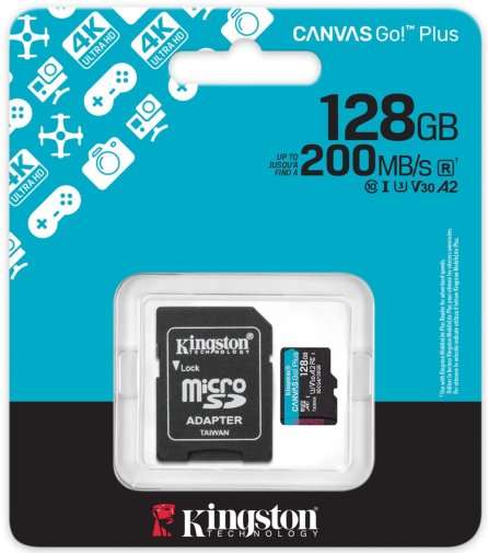 FLASH пам'ять Kingston Canvas Go Plus Class 10 UHS-I U3 V30 A2 Micro SDXC 128GB with adapter (SDCG4/128GB)