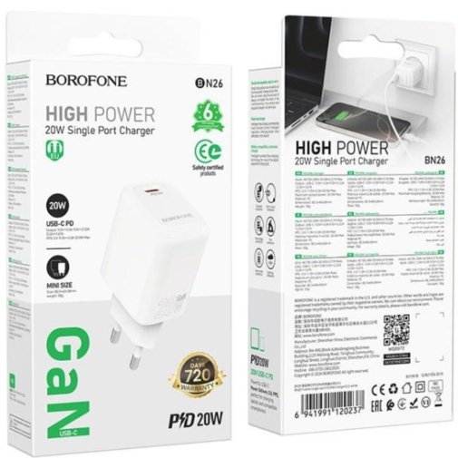 Зарядний пристрій BOROFONE BN26 Fuente 20W White (6941991120237)