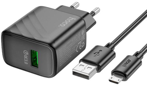 Зарядний пристрій Hoco CS21A Rich 18W Black with AM / MicroB (6942007609890)