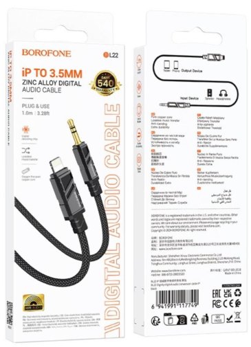 Перехідник BOROFONE BL22 Lightning M / Jack 3.5mm 1m Black (6941991117749)