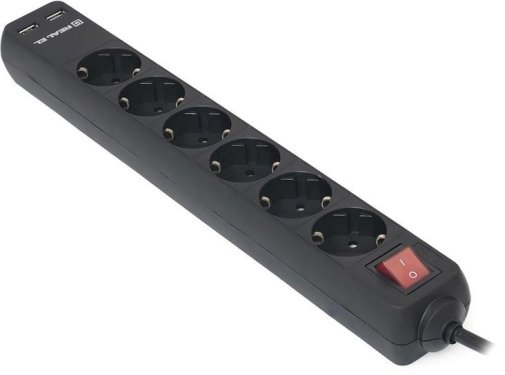 Мережевий фільтр Real-EL RS-6 Protect 2xUSB 6/3m Black (EL122300017)