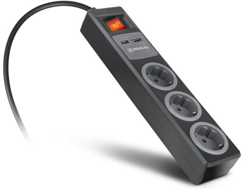 Мережевий фільтр Real-EL RS-3 2xUSB 3/1.8m Black (EL122500001)