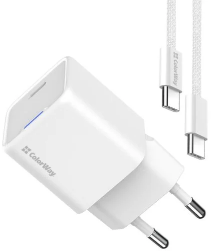 Фото: Зарядний пристрій ColorWay GaN Mini 25W White with Type-C/Type-C (CW-CHS052PDC-WT) № 16 | KTC