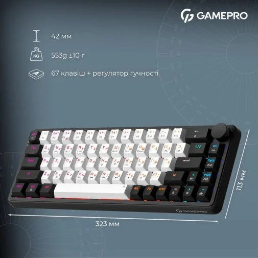 Фото: Клавіатура GamePro Asgard Valhalla MK210B Pro RGB WL/BT/USB Black № 29 | KTC