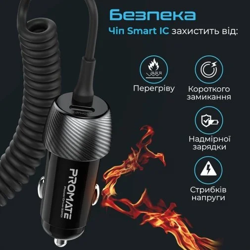 Фото: Автомобільний зарядний пристрій Promate PowerDrive-33PDI Black (6959144059648) № 9 | KTC