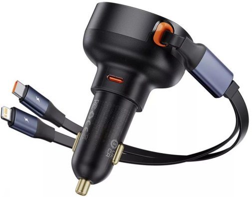 Автозарядка Baseus Enjoyment Pro Car Charger Type-C + Retractable C & iP Cable 60W black