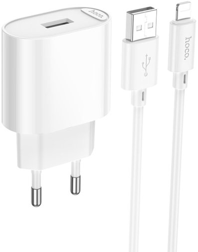 Зарядний пристрій Hoco C109A Fighter 10.5 White with AM / Lightning (6942007656597)