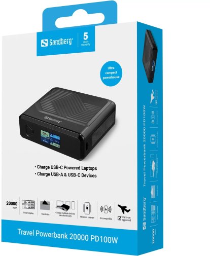 Батарея універсальна Sandberg Travel 20000mAh 100W Qi Wireless 15W (421-25)