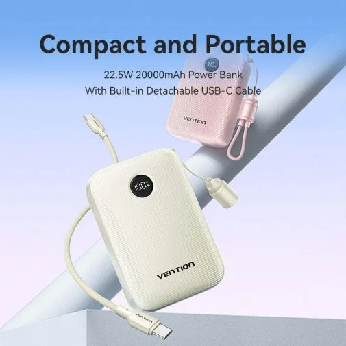 Фото: Батарея універсальна Vention FKBB0-C 20000mAh 22.5W with Built-in USB-C Cable Black № 19 | KTC