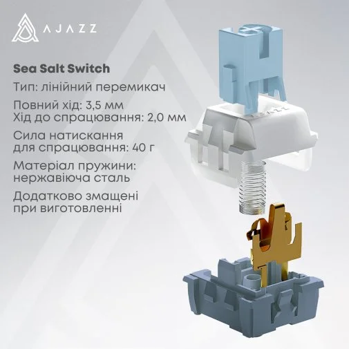 Фото: Клавіатура Ajazz AK650 Sea Salt Switches ENG/UKR USB Blue/White/Blue (AK650-SS-BWB) № 23 | KTC