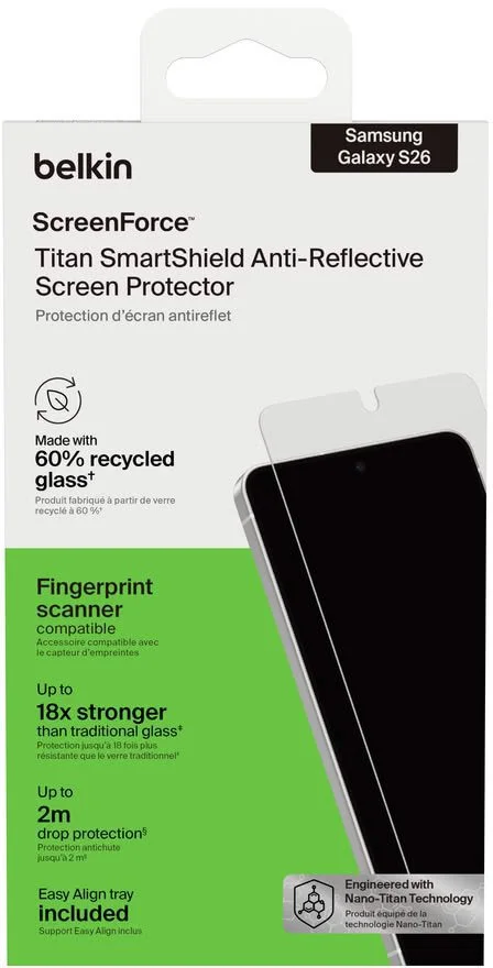 Фото: Захисне скло Belkin for Samsung Galaxy S26 - Titan SmartShield 1 Pack (OVB072HQ) № 15 | KTC