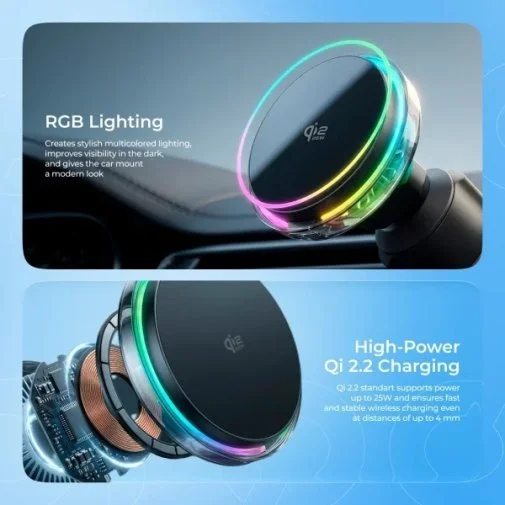 Фото: Кріплення для мобільного телефону Proove Light Crystal QI2 25W Gray (WHLC25002003) № 24 | KTC