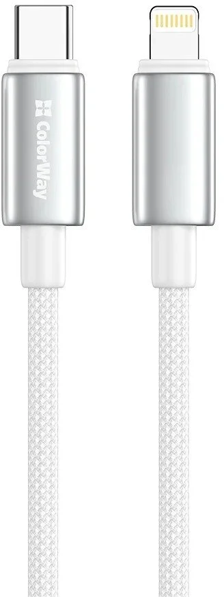 Фото: Кабель ColorWay zinc alloy braided 30W Type-C / Lightning 2m White (CW-CBPDCL099-WT) № 7 | KTC
