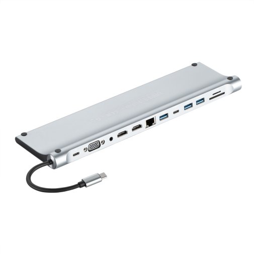 Хаб Type-C 2E W2703 USB/Type-C/HDMI/VGA/MicroSD/SD/Jack 3.5mm/Ethernet, Grey