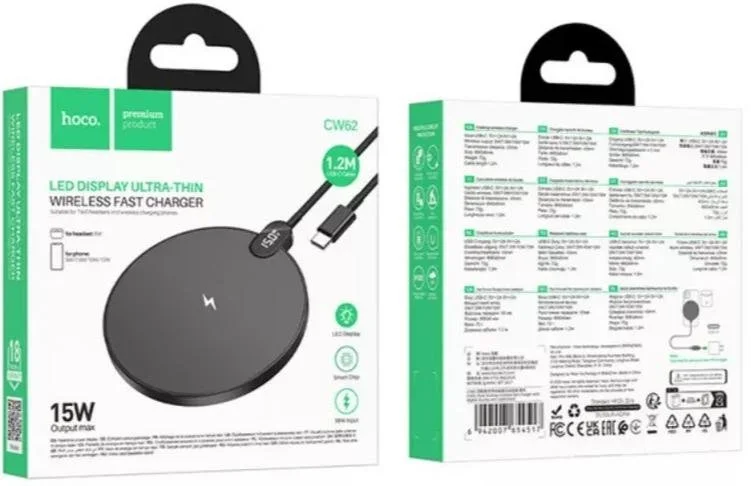 Фото: Бездротовий зарядний пристрій Hoco CW62 Peak Desktop Wireless Fast Charger 15W Black (6942007654517) № 12 | KTC