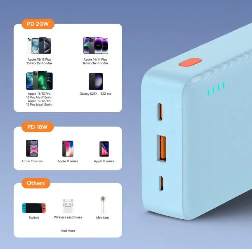 Фото: Батарея універсальна Baseus Airpow 20000mAh 20W Blue (P10022804313-00) № 12 | KTC