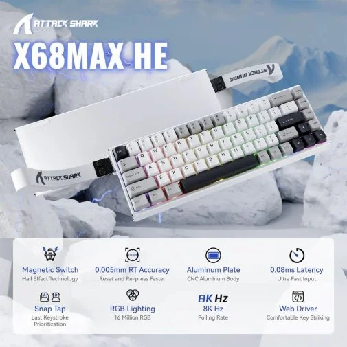Фото: Клавіатура Attack Shark X68 Max HE ENG/UKR USB Starlight White (X68MAXSW_AS) № 22 | KTC