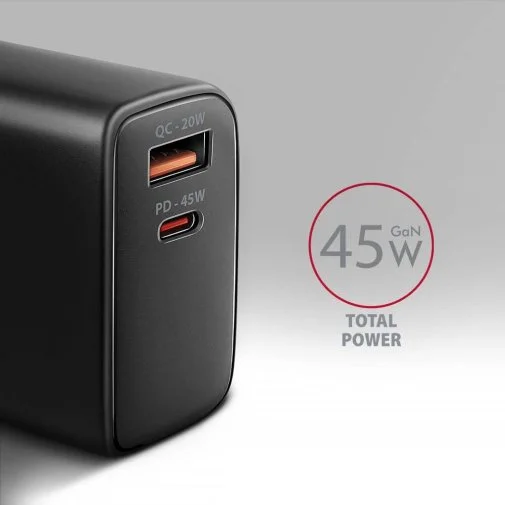 Фото: Зарядний пристрій Axagon ACU-PQ45 PD QC3.0 GaN 45W Black № 11 | KTC