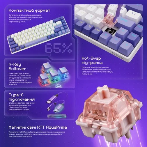 Фото: Клавіатура Proove Gaming Cyrex KTT AquaPrime Magnetic Black/Purple (MKCR00022416) № 24 | KTC