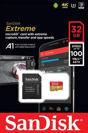 Фото: FLASH пам'ять SanDisk Extreme A1 V30 UHS-I Micro SDHC 32GB with adapter (SDSQXAF-032G-GN6MA) № 4 | KTC
