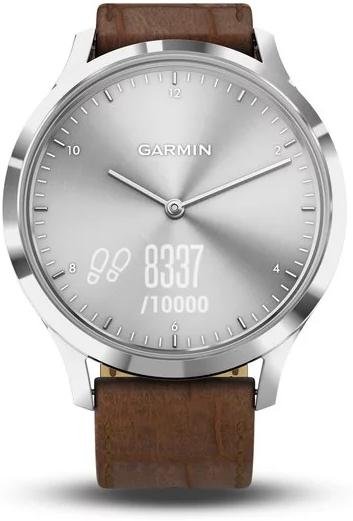 Смарт годинник Garmin Vivoactive HR Premium Silver Stainless Steel Case with Dark Brown Embossed Italian Leather Band (010-01850-AD)