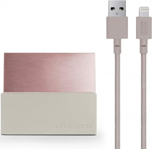 Док-станція Native Union Dock plus Lightning for Apple iPhone - Stone/Rose Gold (DOCK+-IP-CABLE-STO)