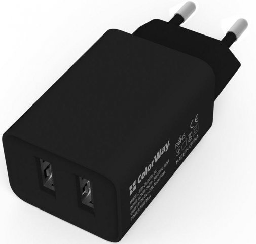Зарядний пристрій ColorWay 2USB AUTO ID 2.1A 10W Black (CW-CHS015-BK)