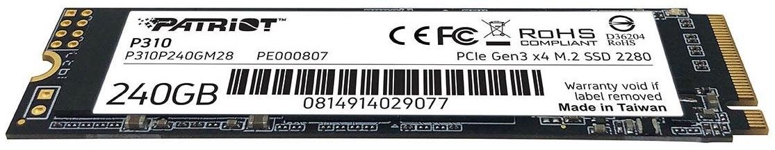 SSD-накопичувач Patriot P310 2280 PCIe Gen 3.0 x4 240GB (P310P240GM28)