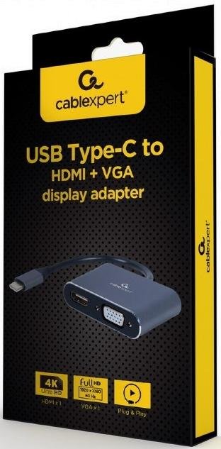 Перехідник Cablexpert 4K 30Hz Type-C / HDMI VGA Gray (A-USB3C-HDMIVGA-01)