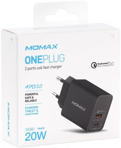 Фото: Зарядний пристрій Momax UM13 One Plug PD 20W QC3.0 Black (UM13EUD) № 14 | KTC