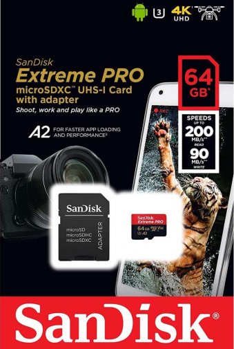 Карта пам'яті SanDisk Extreme Pro V30 Micro SDXC 64G with SD (SDSQXCU-064G-GN6MA)