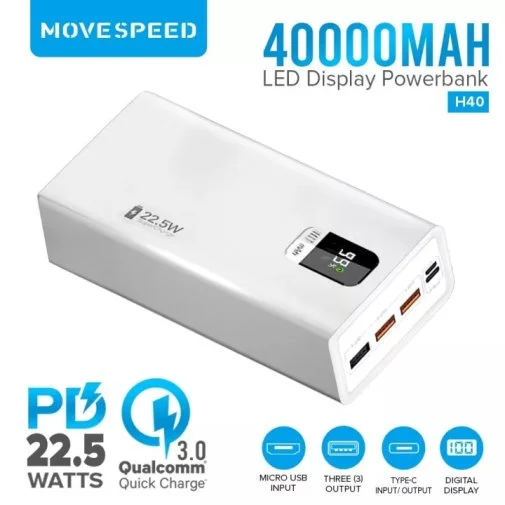 Фото: Батарея універсальна Move speed H40 40000mAh 22.5W White (YSPBH40-22W/K White ) № 7 | KTC