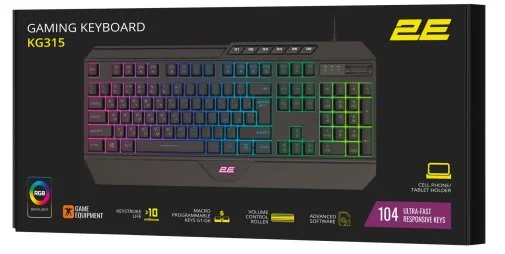 Фото: Клавіатура 2E Gaming KG315 RGB ENG/UKR USB Black (2E-KG315UBK) № 16 | KTC