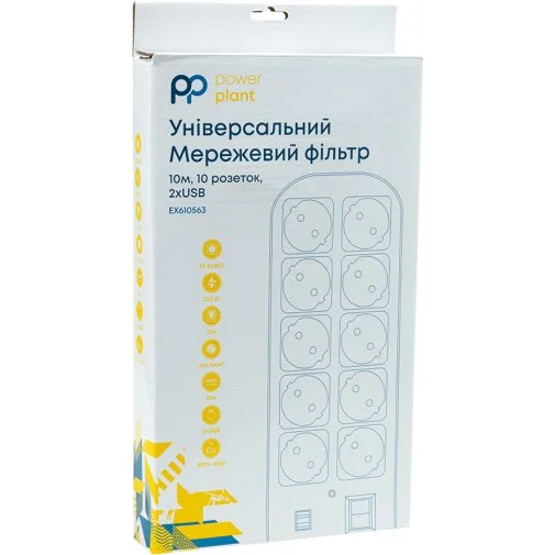 Фото: Мережевий фільтр PowerPlant 10/10m USB White (EX610563) № 6 | KTC