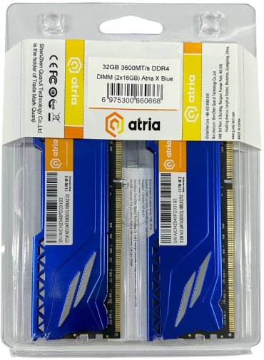 Оперативна пам’ять Atria Fly Blue DDR4 2x16GB (UAT43600CL18BLK2/32)