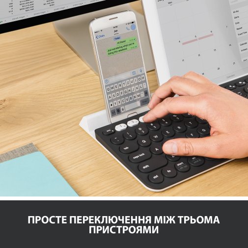 Клавіатура Logitech K780 Multi-Device Wireless Us/Ukr Dark grey/Speckled White (920-008042)