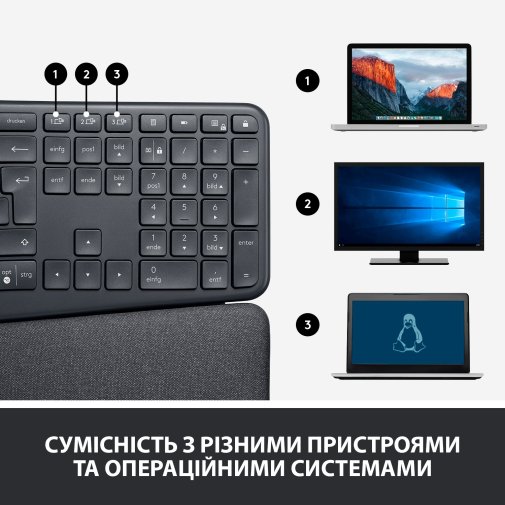 Клавіатура Logitech Ergo K860 Wireless Us/Ukr Graphite (920-010108)