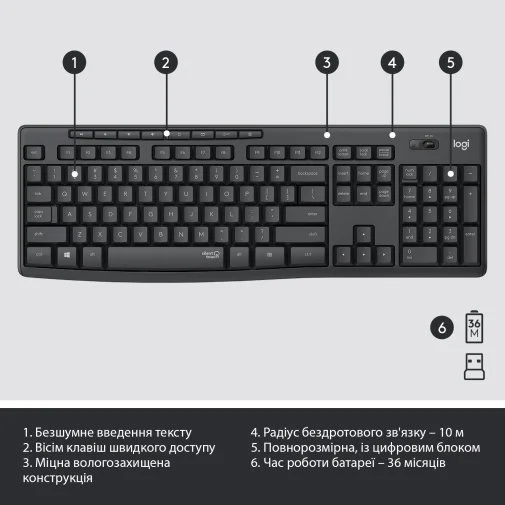 Фото: Комплект клавіатура+миша Logitech MK295 US/UKR Graphite (920-009800) № 16 | KTC