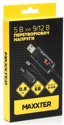  Кабель живлення Maxxter USB / DC 5.5x2.1mm Black (UB-DC9/12-0.8M)
