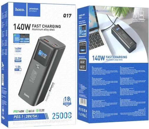 Фото: Батарея універсальна Hoco Q17 Electric PD140W 25000mAh Black (Q17 Black) № 9 | KTC