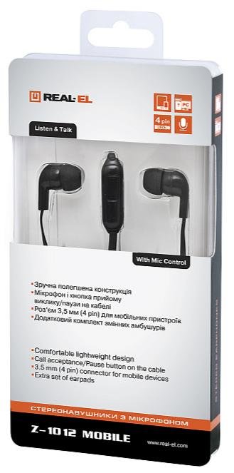 Гарнітура Real-EL Z-1012 Mobile Black (EL124100010)