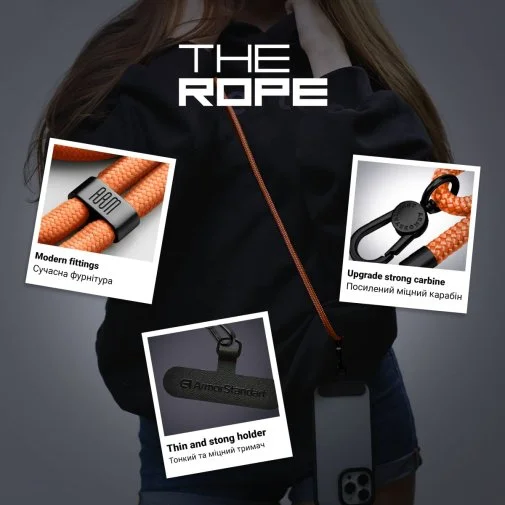 Фото: Ремінець для смартфону ArmorStandart Rope Black Tangerine with Dark holder (ARM76094) № 10 | KTC