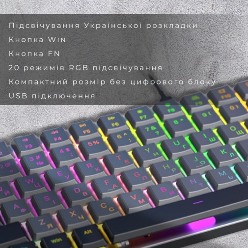 Клавіатура GamePro MK141R Red Switch Low Profile RGB USB Dark Gray