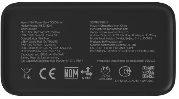 Xiaomi 30000mAh 18W Black