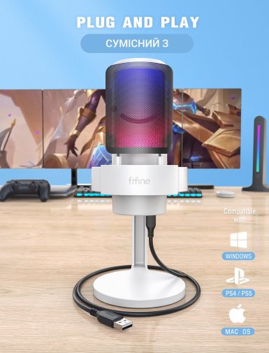 Мікрофон Fifine A8W AMPLIGAME RGB White