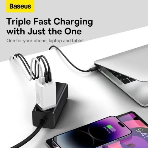 Зарядний пристрій Baseus GaN5 Pro PD QC 65W 3.25A White with Type-C/Type-C (CCGP120202)