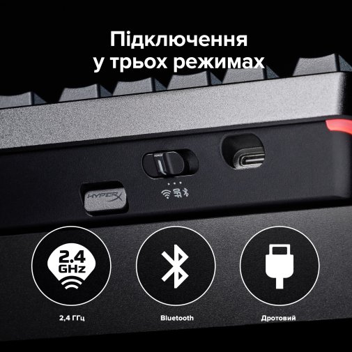 Клавіатура HyperX Alloy Rise 75 PBT HX Red ENG/UA Wireless/BT Black