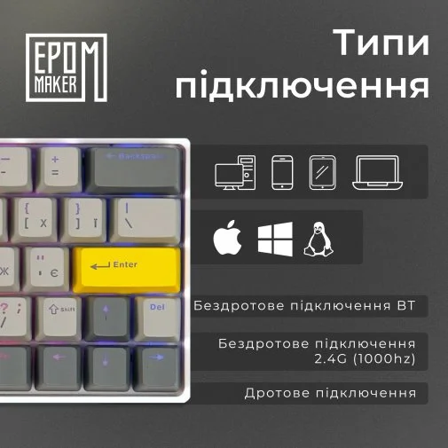 Фото: Клавіатура Epomaker EP64 Mulan Switch Hot-Swap RGB White (EP64-W-M) № 31 | KTC