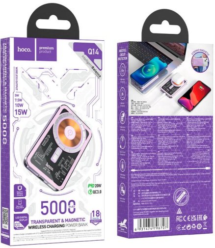 Батарея універсальна Hoco Q14 Ice Crystal 5000mAh 20W Purple (6931474796707)